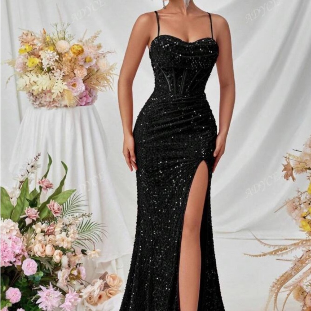 Sophisticated Black Sequin Prom Dress
